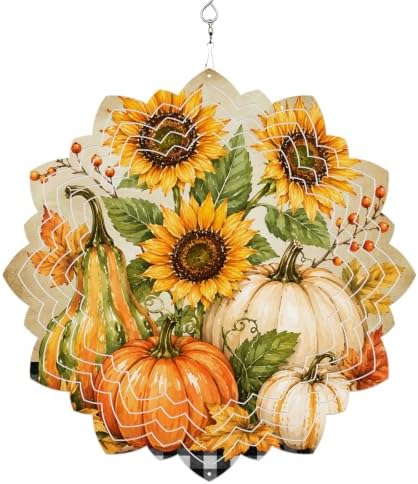 12 Inch Fall Thanksgiving Pumpkins Wind Spinner for Yard and Garden,Fall Maple Leaf Sunflowers Plaid Hanging Ornaments Outdoor 3D Kinetic Wind Sculpture Spinners Indoor Outdoor Patio Décor Gift by Unknown