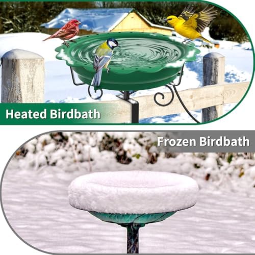 Heated Bird Bath for Deck Railing, 100W Heated Birdbath for Outdoors, Green - Image 6