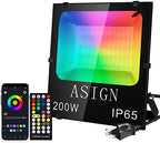 ASIGN 200W Bluetooth Control RGB LED Floodlight Outdoor&Indoor Waterproof Color Changing Floodlight Wall Washer Light for Home Decor Outdoor Featival Decoration by ASIGN