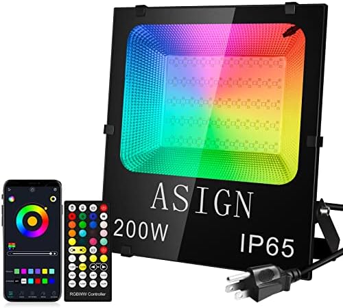 ASIGN 200W Bluetooth Control RGB LED Floodlight Outdoor&Indoor Waterproof Color Changing Floodlight Wall Washer Light for Home Decor Outdoor Featival Decoration by ASIGN