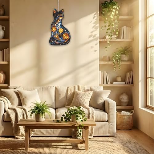Galaxy Cat Acrylic Suncatcher 8 Inches, Halloween Decoration Indoor Outdoor, Bedroom Porch Decor, Stained Glass Effect Window Hanging, Celestial Black Cat Ornament, Mystical Gift for Her Mom - Image 6