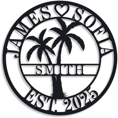 Personalized Metal Palm Tree Sign, Custom Signs Outdoor Palm Tree, Personalized Palm Tree Sign, Metal Palm Anniversary Wedding Gifts, Palm Tree Metal Wall Art, Custom Metal Sign with Palm Tree by ENFODREAM