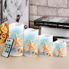 Starfish Beach Flickering Flameless Candles Battery Operated Candles Set of 4 with Remote Control Timer Color Changing Pillar Candles Bulk Tea Lights Home Table Kitchen Decoration - Image 4