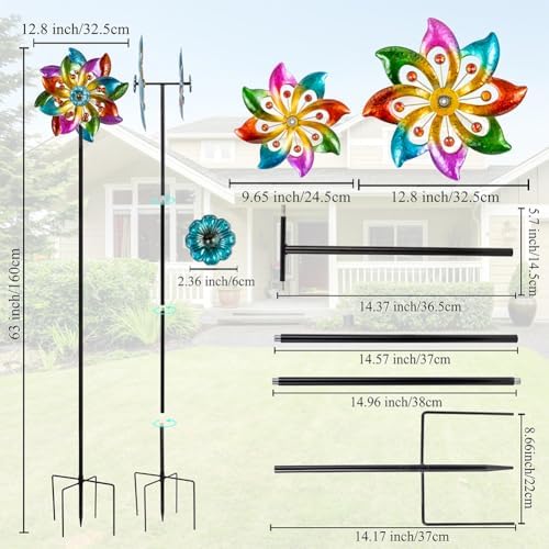 DREAMYSOUL Metal Wind Spinners Outdoor, 63" Kinetic Wind Spinners Colorful Wind Sculpture Yard Art for Garden Patio Lawn Decor - Image 3