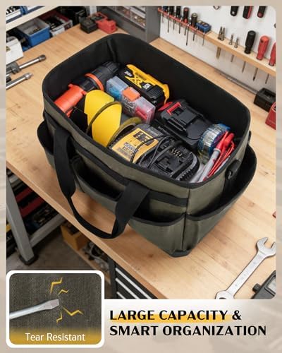 Marscamd Waxed Canvas Tool Bag with Hard Bottom and 8 Pockets - Image 3