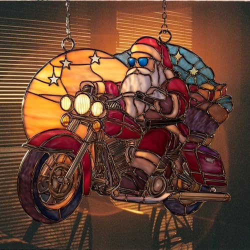 Cool Santa Riding Motorcycle Acrylic Suncatcher - Image 7
