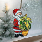 Happy Santa Holding Plant Pot Acrylic Suncatcher - Image 3