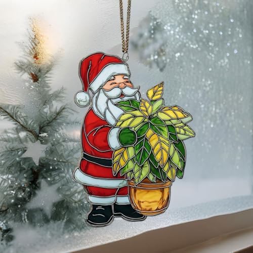 Happy Santa Holding Plant Pot Acrylic Suncatcher - Image 3