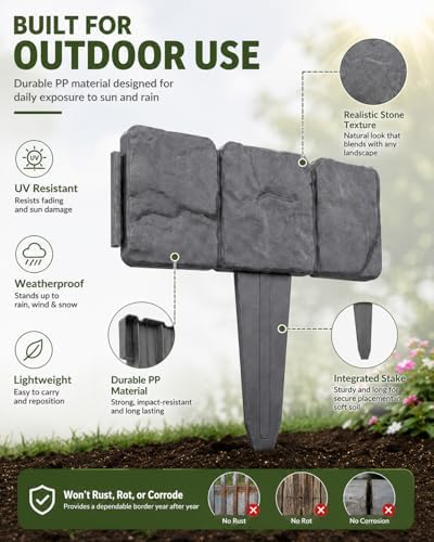 Faux Stone Garden Fence No Dig Landscape Edging Border (White, 20pcs) - Image 5
