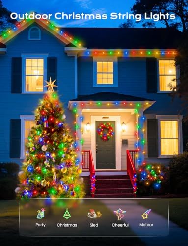 Brightown Solar Operated C6 Strawberry String Lights, 39ft 100 LEDs Multicolor LED Christmas Fairy Lights, Solar Christmas Lights Outdoor, Christmas Decorations for Christmas Tree, Garden Decor - Image 2