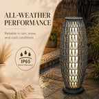 Solar Yard Outdoor Solar Floor Lamp Wicker Boho Lantern, Waterproof Outdoor Lamps for Patio Deck Yard, Oslo Silver Black - Image 3