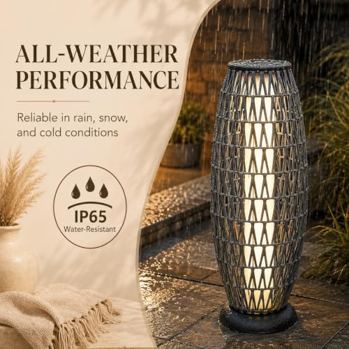 Solar Yard Outdoor Solar Floor Lamp Wicker Boho Lantern, Waterproof Outdoor Lamps for Patio Deck Yard, Oslo Silver Black - Image 3