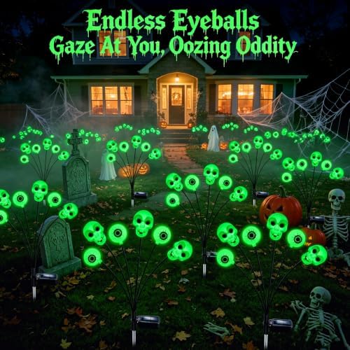 6 Pack Halloween Decorations Outdoor Solar Scary Eyeball Lights (Green) - Image 2