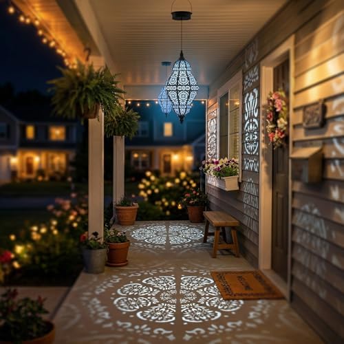 Twinkya 2 Pack Hanging Solar Lights Outdoor Garden Decor, Waterproof Plastic Moroccan Solar Powered Lantern Lamp, Outside Decorations for Patio Yard Porch Backyard Decor, Gardening Gifts for Women Mom - Image 7