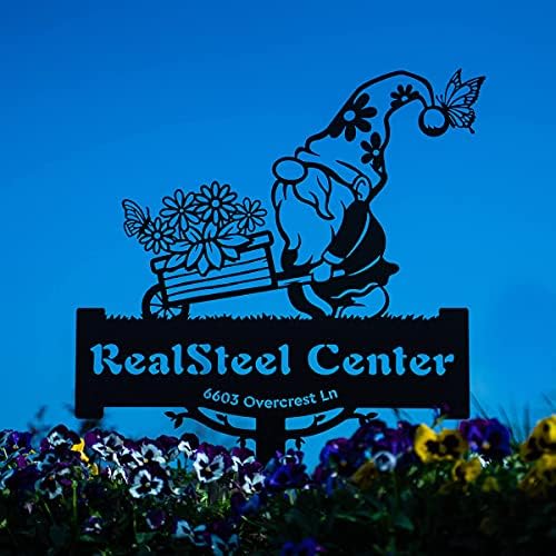 Custom Garden Gnome Monogram Metal Yard Sign – Personalized Outdoor Decor with Gnome & Wheelbarrow – Custom Name House Sign, Cute Garden Art, Patio & Lawn Decoration - (Penny Vein, 14" x 20") by RealSteel