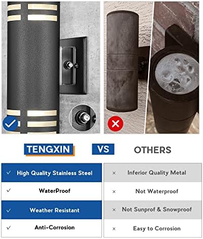 TENGXIN Outdoor Wall Lights, 2-Pack Dusk to Dawn Modern Outdoor Wall Sconce with Stainless Steel Cylinder, Black Finish Wall Mount Light,IP65 Waterproof - Image 2