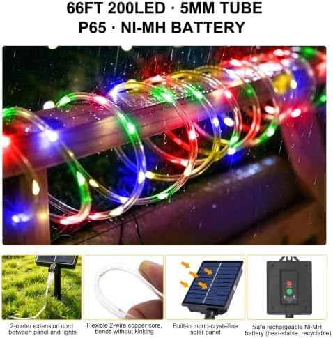 Solar Rope Lights Outdoor Waterproof, 66FT 200 LED Solar String Lights with 8 Lighting Modes,Trampoline Lights, Solar Patio Light for Garden Fence Backyard Deck Porch Pool Tree Christmas Decor - Image 3