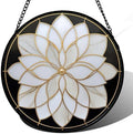 Stained Glass Window Hanging - White Flowers Suncatcher for Door Terrace Garden Home Decor Abstract Black Gold Sun Catcher Christmas Birthday Gifts for Lovers Women Men Dad Mom Nana 11.8 in by JOSUMALY