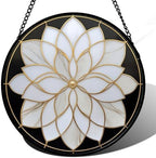 Stained Glass Window Hanging - White Flowers Suncatcher for Door Terrace Garden Home Decor Abstract Black Gold Sun Catcher Christmas Birthday Gifts for Lovers Women Men Dad Mom Nana 9.8 in by JOSUMALY