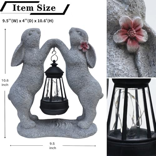 Solar Bunny Couple Garden Statue with Lantern Outdoor Decor - Image 5