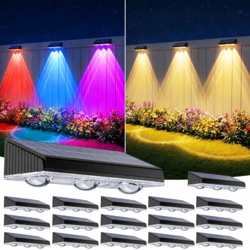 Solar Fence Lights Outdoor 20 Pack, Upgraded Brightness 3X LED Lens Fence Lights Solar Powered, 9 Fixed Colors & RGB Lights,IP65 Waterproof Solar Lights for Outside Backyard/Railing/Step/Patio by BONLION