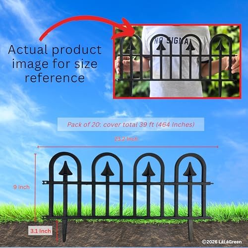 LaLaGreen Decorative Garden Edging Border (24in, 20 Pack) Black Fence Panel - Image 5