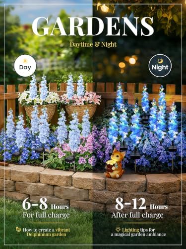 GIGALUMI 3 Pack Solar Delphinium Flowers Outdoor, 2 Modes, Blue - Image 4
