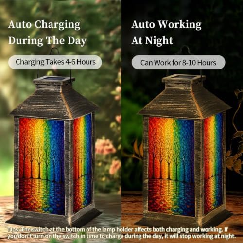Solar Lantern Colorful Mosaic Forest Vibrant Outdoor Waterproof Garden Hanging Lantern Solar Powered Lighting Outside Solar Light for Patio Yard Camping, Gifts for Women Mom - Image 4