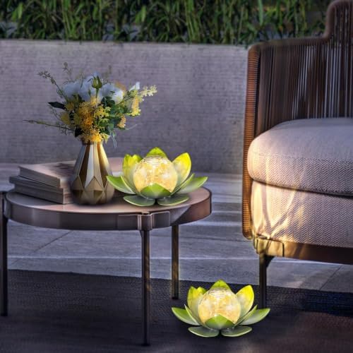 AIINY Garden Solar Light Outdoor(2Pack),Crackle Globe Glass Lotus Decoration, Waterproof Metal LED Flower Lights for Patio,Lawn,Walkway,Tabletop,Ground - Image 5