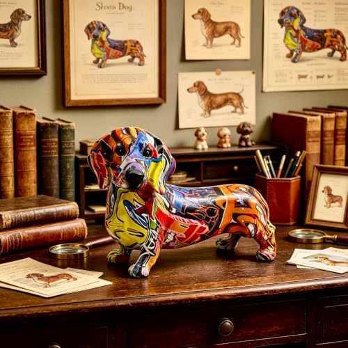 FUNSXBUG Colorful Dachshund Dog Statue Art Figurines Sculpture Collectibles Home Office Desktop Decor Outdoor Garden Display Decoration (Dachshund Dog 1) - Image 2