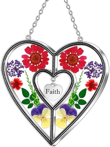 KY&BOSAM Faith Gift Heart Suncatcher Pressed Flower Glass Window Hanging by KYBOSAM