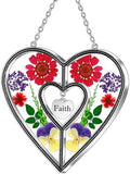 KY&BOSAM Faith Gift Heart Suncatcher Pressed Flower Glass Window Hanging by KYBOSAM