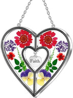 KY&BOSAM Faith Gift Heart Suncatcher Pressed Flower Glass Window Hanging by KYBOSAM