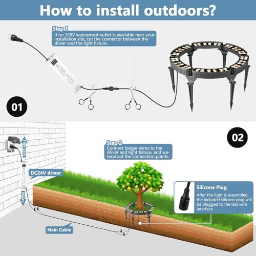 Gardencoin Outdoor Ring Tree Lights, 72W LED Landscape Uplighting for Trees, 3000K Warm White, Low Voltage IP65 Waterproof, 15.35" Inner Diameter, DC24V Driver Included, 10080 Lumens, Set of 6 - Image 6