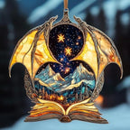 Celestial Dragon Book Acrylic Suncatcher 12 Inches, Halloween Decoration Indoor Outdoor, Bedroom Porch Decor, Stained Glass Effect Window Hanging, Mountain Ornament, Reader Gift for Her by XISZYS