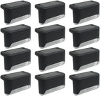 Solar Outdoor Fence Step Lights, 12pcs Black IP44 LED Outdoor Stair Lights, 1000mAh, Suitable for Courtyards, Decks, Steps, Walkways, and Lawn Paths by GTQPS