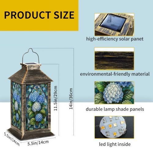 Solar Lantern Stained Glass Style Blue Outdoor Waterproof Garden Hanging Lantern Solar Powered Lighting Outside Solar Light for Patio Yard Camping, Gifts for Women Mom - Image 2