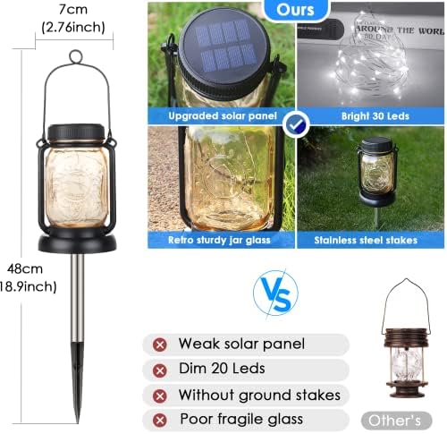 Mlambert 4 Pack Solar Mason Jar Hanging Lantern with Stakes, Cool White - Image 4