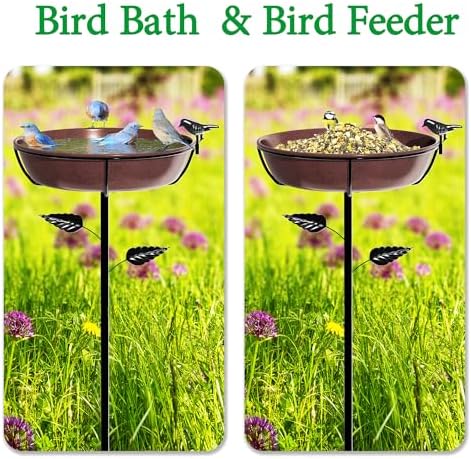 3" Deep Metal Bird Bath for Outdoors 40in Tall, Removable 13" Dia Birdbath Bowl with Stable Stake, Vintage Birdbaths and Bird Feeders for Outside Garden Yard Patio Lawn Decor(Antique Bronze) - Image 6