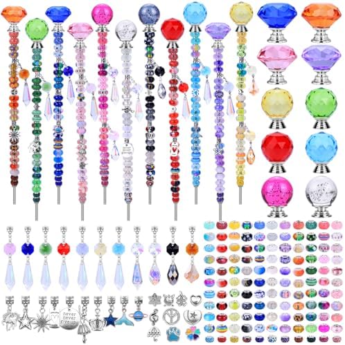 AIPRIDY DIY Crystal Beaded Fairy Wand Garden Stakes Kit, Colorful Decorative Wands with Assembly Guide, 12 or 10 Inch Threaded Rods,Outdoor Garden Decoration Set (390, Rainbow+Mixed Top) by AIPRIDY