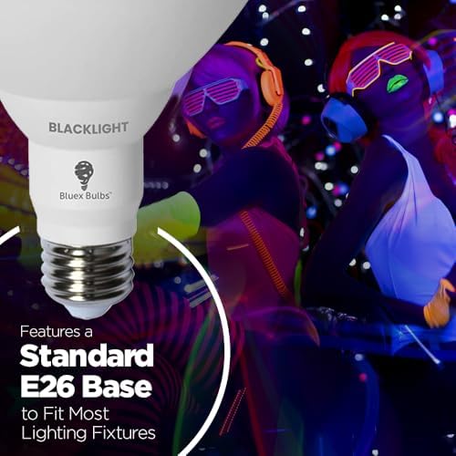 Bluex Bulbs 4 Pack PAR38 LED Black Light Bulb, 20W (200Watt Equivalent) E26 Blacklight Bulb Level 385-400nm, Body Paint, Glow in The Dark Party LED Light Bulb Neon Glow Fluorescent Poster - Image 5