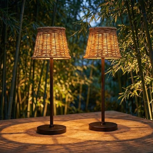 VIHOSE Rattan Solar Table Lamps 2 Sets for Outdoor Handmade Woven Boho Lamp for Garden Yard Patio Porch Lawn Pathway, Decorative Solar Light Gift for Women - Image 4