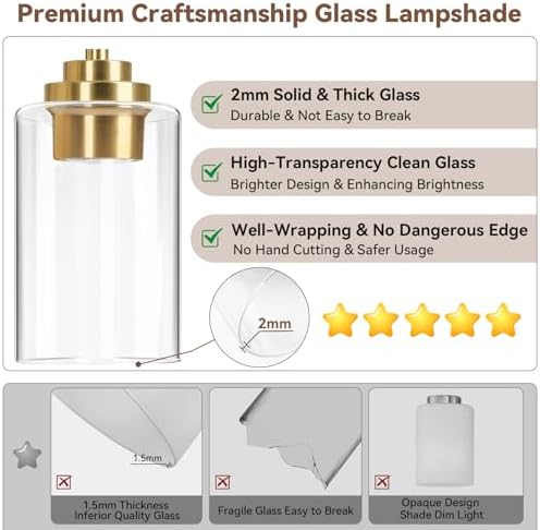 VerRon 19" Gold Modern Vanity Lights Over Mirror with Clear Glass Shades - Image 3