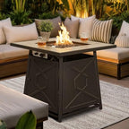 Nuu Garden 28 Inch Outdoor Propane Fire Pit Table, 50,000 BTU Square Gas Fire Table with Ceramic Tabletop, Lava Rock for Garden Backyard Party, Black - Image 2