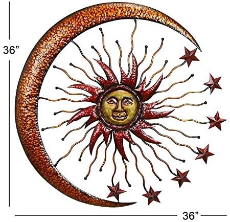 Bellaa Metal Wall Art Sun Moon Stars Celestial Indoor Outdoor Hanging Garden 3D Sculpture Retro Plaques Home Decor Large 36 inch - Image 3