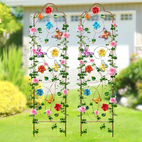 2 Pack Metal Garden Trellis Arched Fence Trellises for Climbing Plants Outdoor, Roses, Vines, Flowers, and Vegetables Support, 60'' H x 12'' W, Butterfly - Image 6