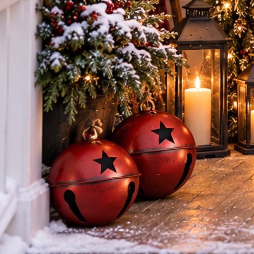 Civaner 1 Pcs 8 Inch Giant Metal Christmas Burgundy Jingle Bell - Image 4