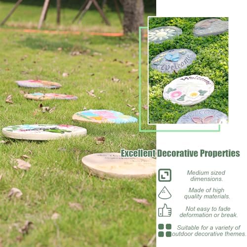 Outdoor Stepping Stones,Stepping Stones for Garden,Paver Stones,Garden Stepping Stones Outdoor,Round Stepping Stones Decorative Garden Stones，Butterfly Motif Garden Stepping Stone(Pink) - Image 2