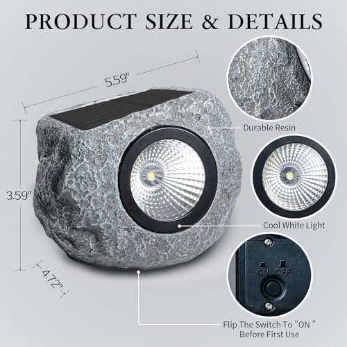 Solar Rock Lights Outdoor 4 Pack, Small Faux Rock Landscape Light for Yard - Image 5