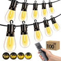 Outdoor Patio String Lights: S14 Shatterproof Bulb Outside Waterproof Light - 100FT 30M Remote Dimmable Connectable Hanging Outdoor Electric Lighting - Garden Backyard Yard Gazebo Porch Party by Vozuji